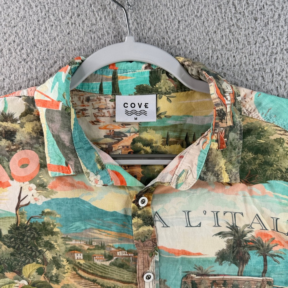 Cove‎ Shirt Mens M Amore Mio Rayon Resort Camp Button Up Vacation Coastal AOP